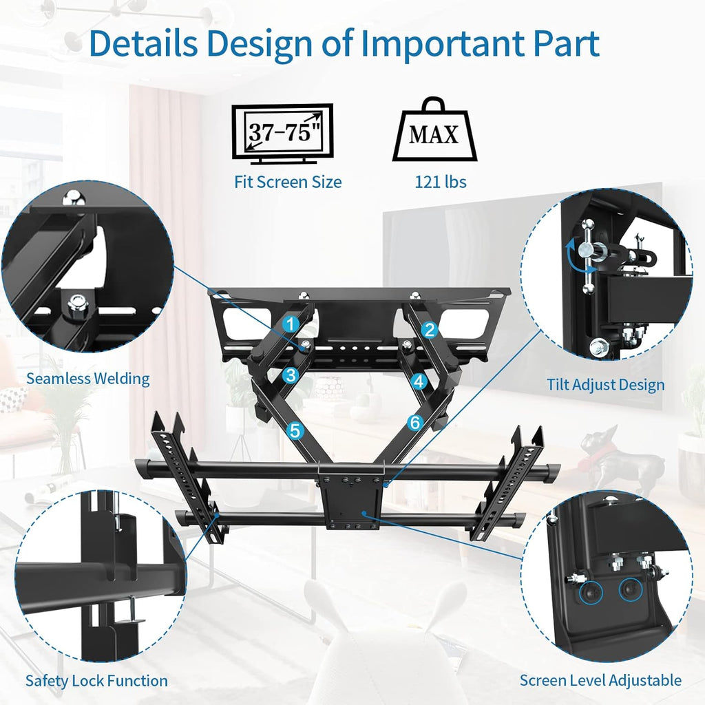 Full Motion TV Wall Mount for 37-75 Inch LED Flat Curved TVs, Max VESA 600x400mm, Holds 121 LBS, Pack of 2 E386
