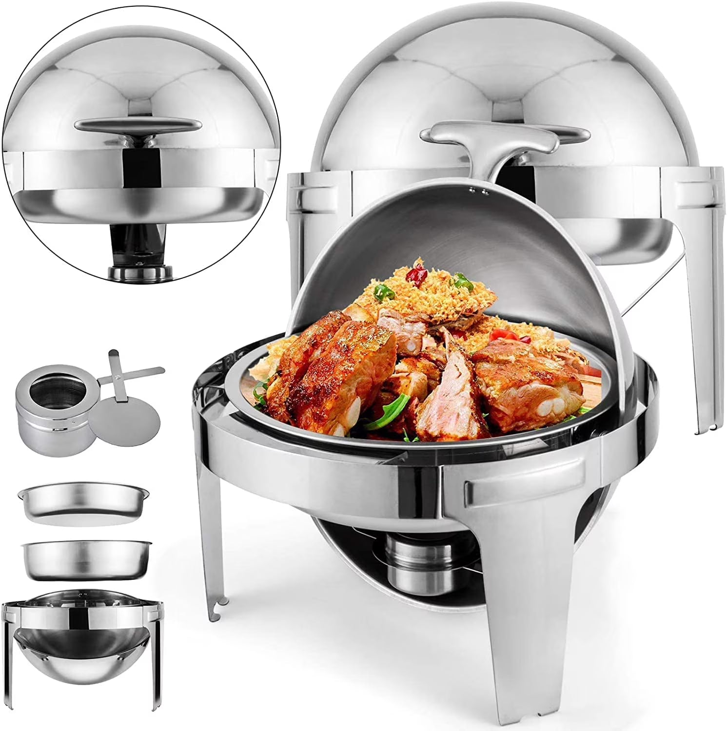 2 Packs Stainless Steel 6Qt Round Chafing Dish Buffet Warmer Set with Pans and Fuel Holders T7159