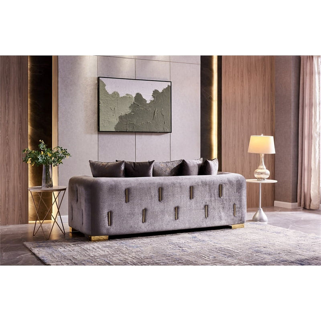 3PC Gray Velvet Living Room Set V576