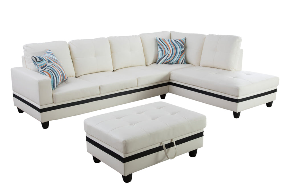 Black&White Leather Sectional Sofa Set with Storage Ottoman and Matching Pillows U499