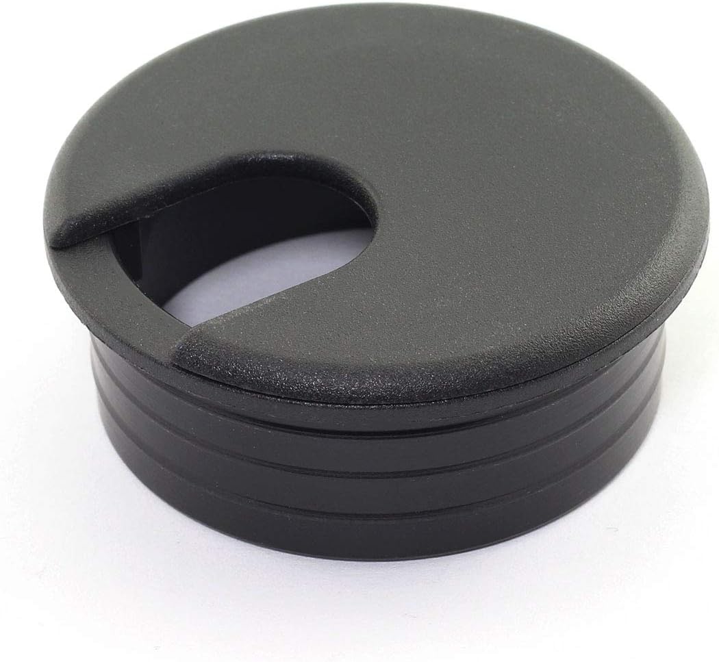 Black Plastic Desk Cable Grommets Pack of 2 S414