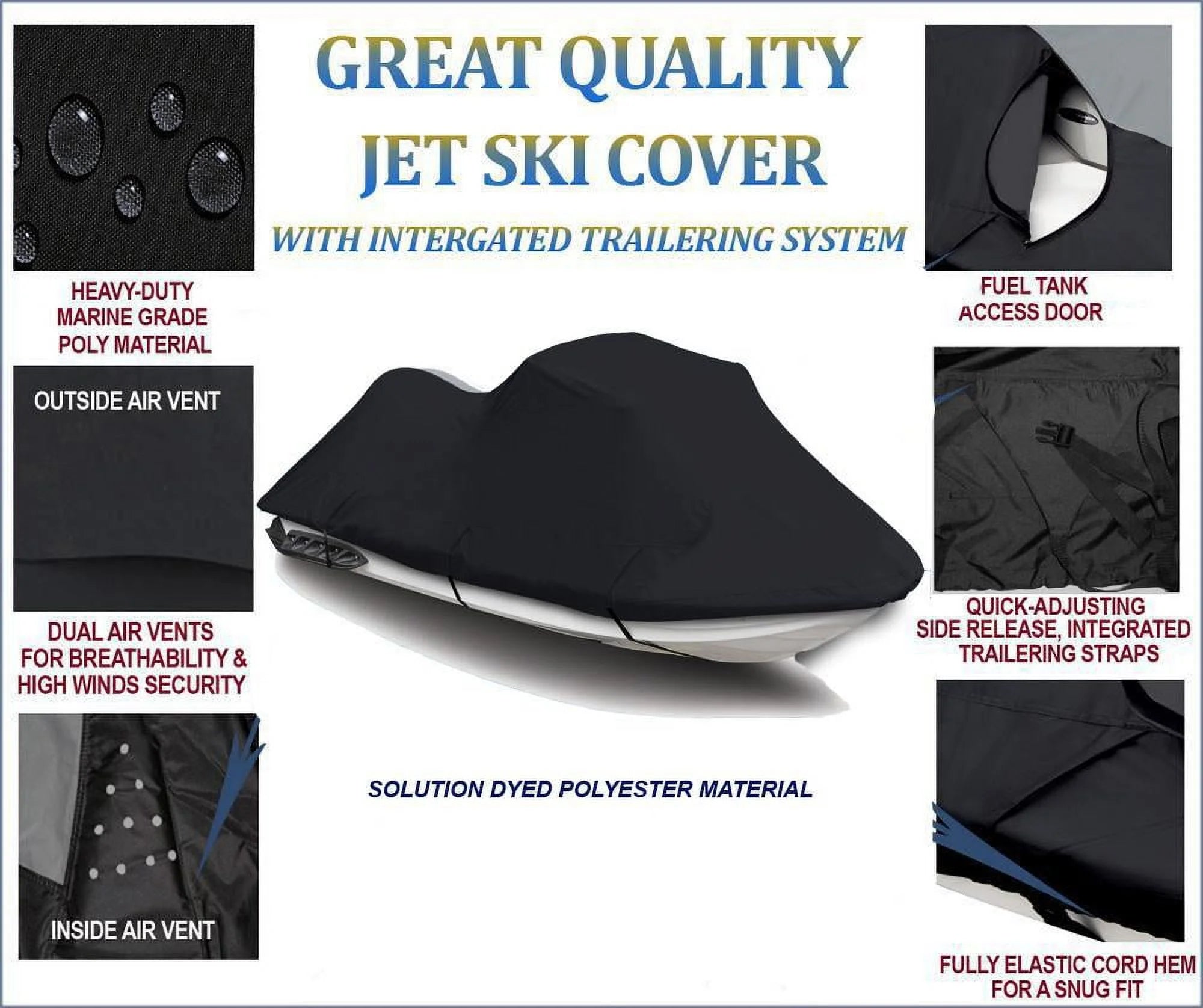 Black Jet Ski PWC Cover 2 Seater D573
