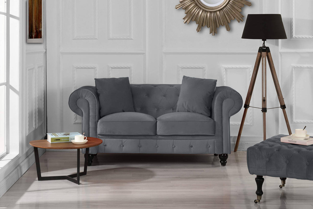 Grey Velvet Chesterfield Loveseat C756777
