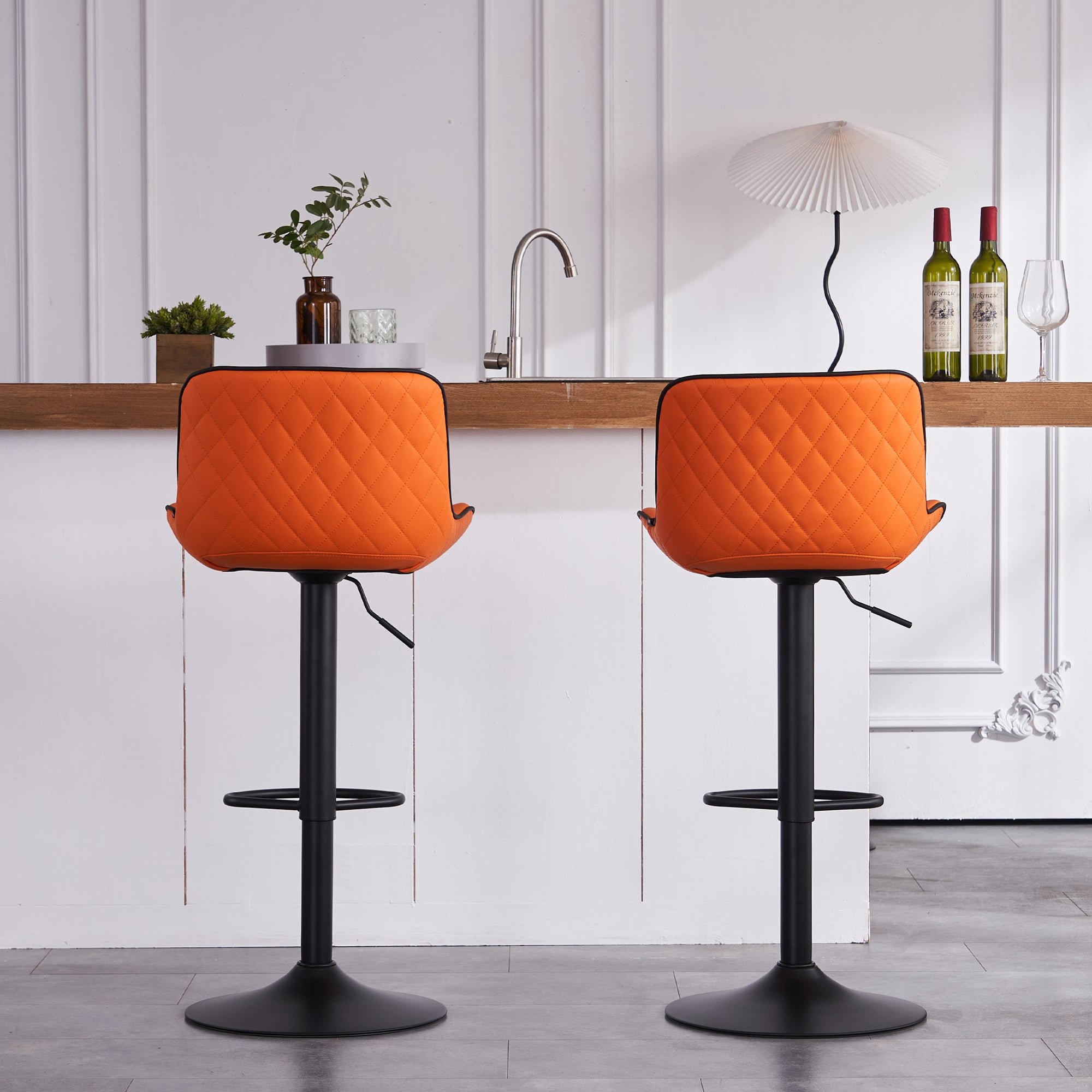 Orange PU Leather Adjustable Swivel Bar Stools Set of 2 M9160