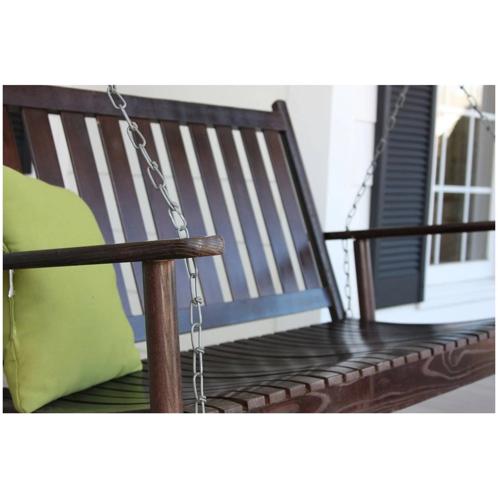 Red Wood Porch Swing with Vertical Slat Back and Seat P834