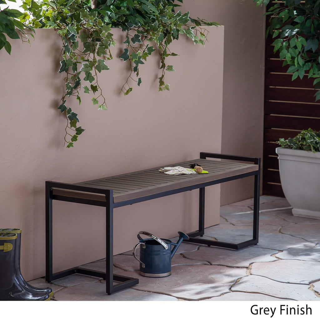 Gray Acacia Wood and Iron Bench C839