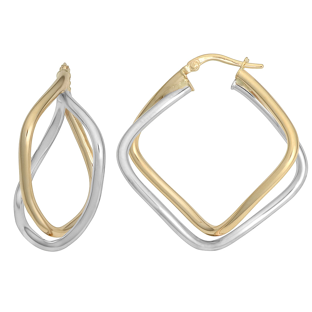 Two-Tone Gold Double Diamond-Shaped Hoop Earrings W27403