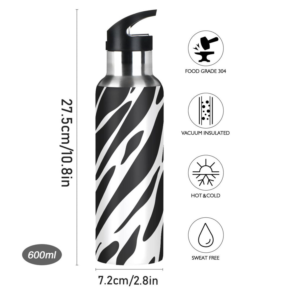 Black and White Insulated Stainless Steel Water Bottle with Straw Lid 20 oz S77061