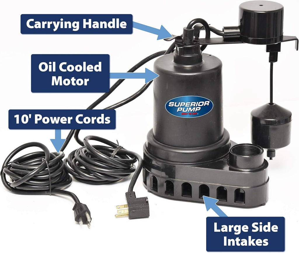 1/2 HP Thermoplastic Submersible Sump Pump with Vertical Float Switch Pack of 2 B425