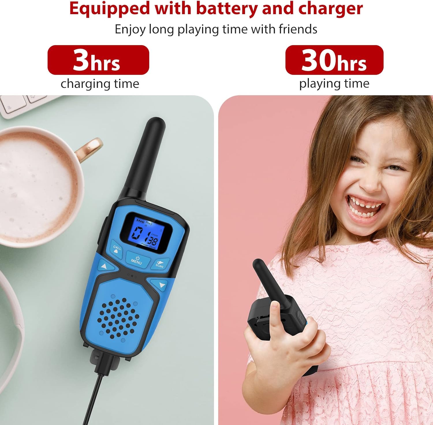 Walkie Talkie with Batteries and Charger (Blue Pink White Orange Green) U981