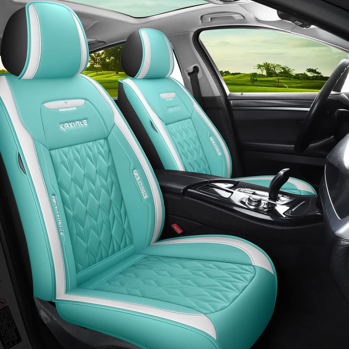 Green Faux Leather Car Seat Covers 5 Seats Full Set F415