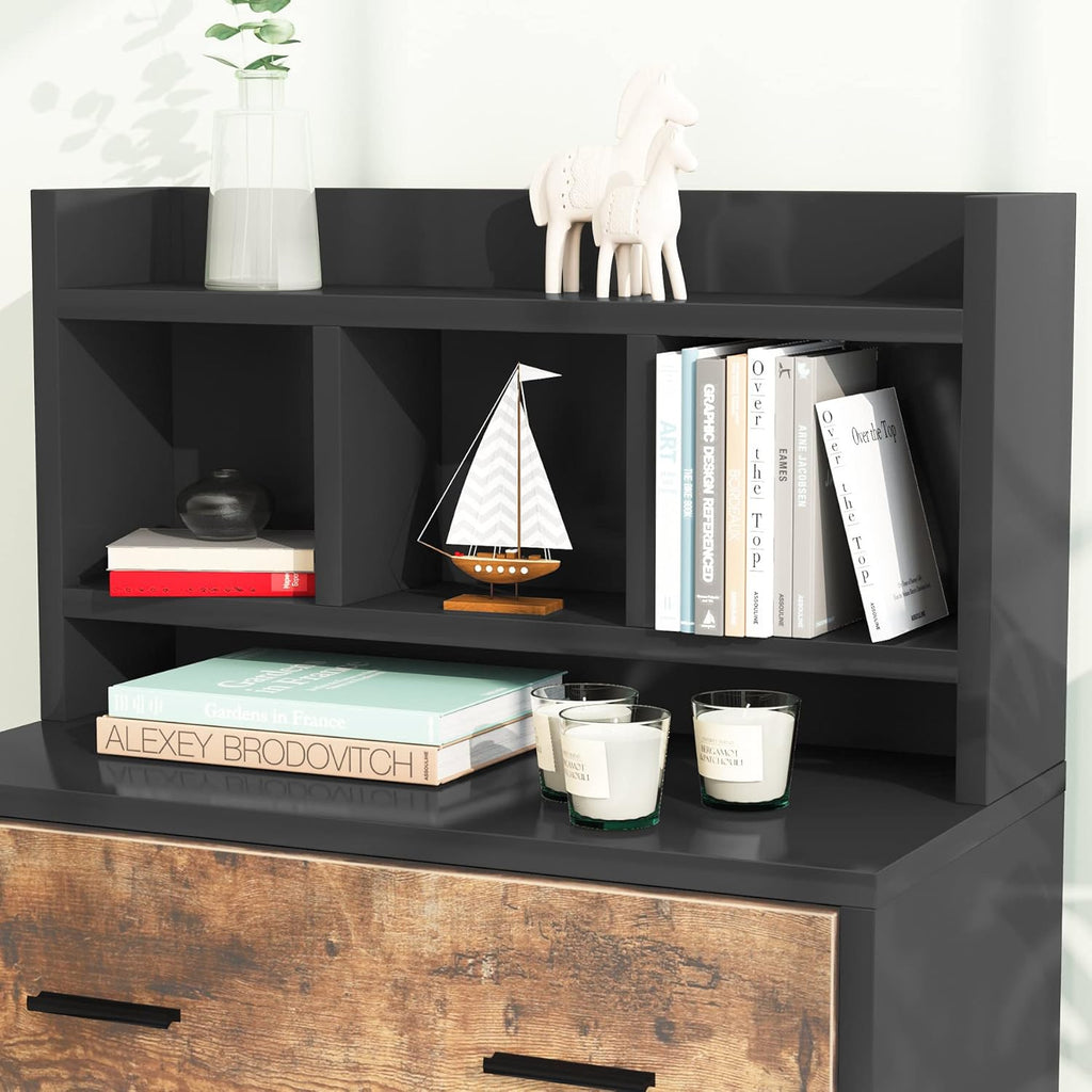 Black & Rustic Wood 2 Drawers Lateral File Cabinet with Storage Shelf W7576