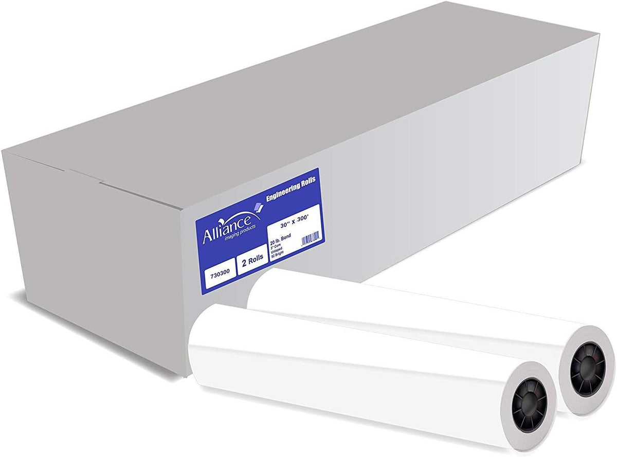 30” x 300’ CAD Rolls 92 Bright 20lb Ink Jet Bond Paper with 2" Core S531