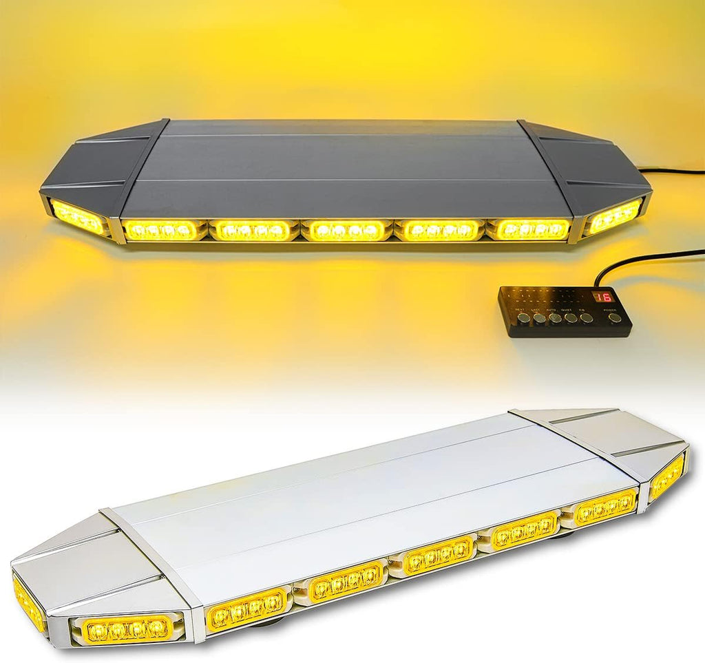 27" Waterproof Amber/Yellow Warning Strobe 64 LED Light Bar with Magnetic Bases P837