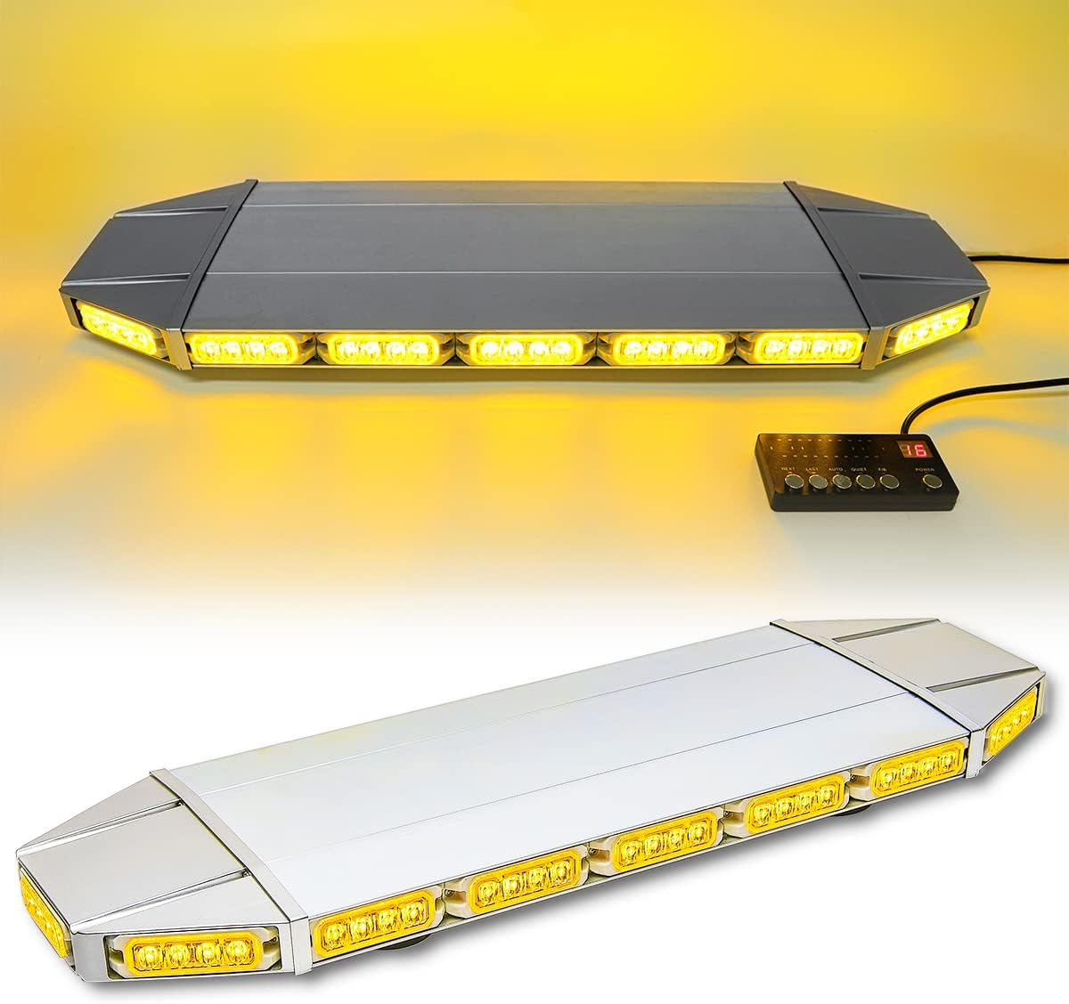 27" Waterproof Amber/Yellow Warning Strobe 64 LED Light Bar with Magnetic Bases P837