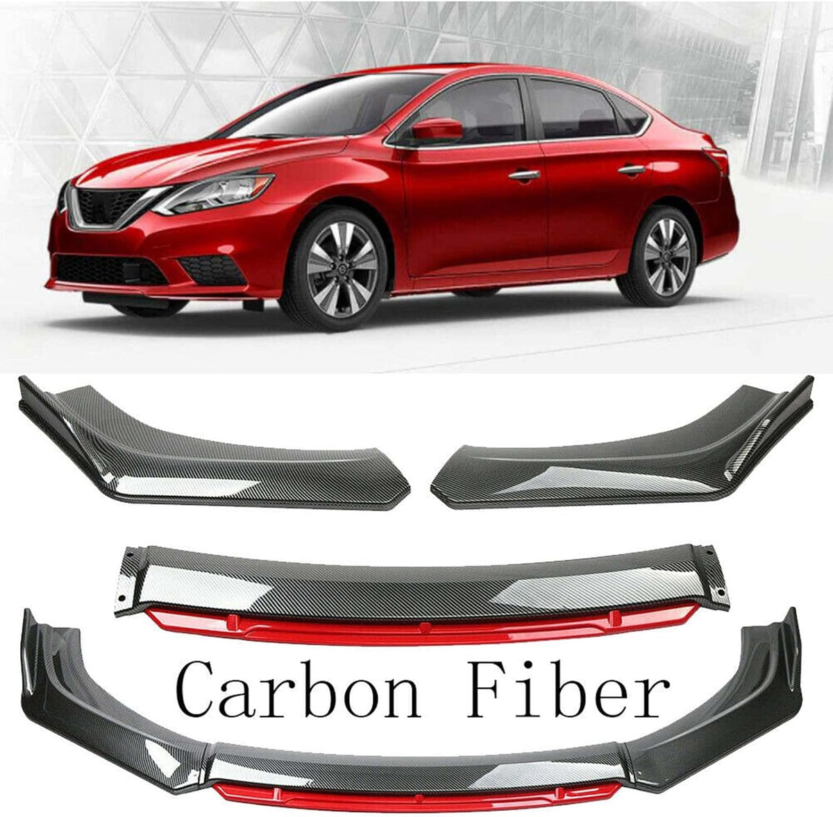 Glossy Black Red Front Bumper Lip Spoiler Splitter Diffuser Body Kits Pack of 2 A1849
