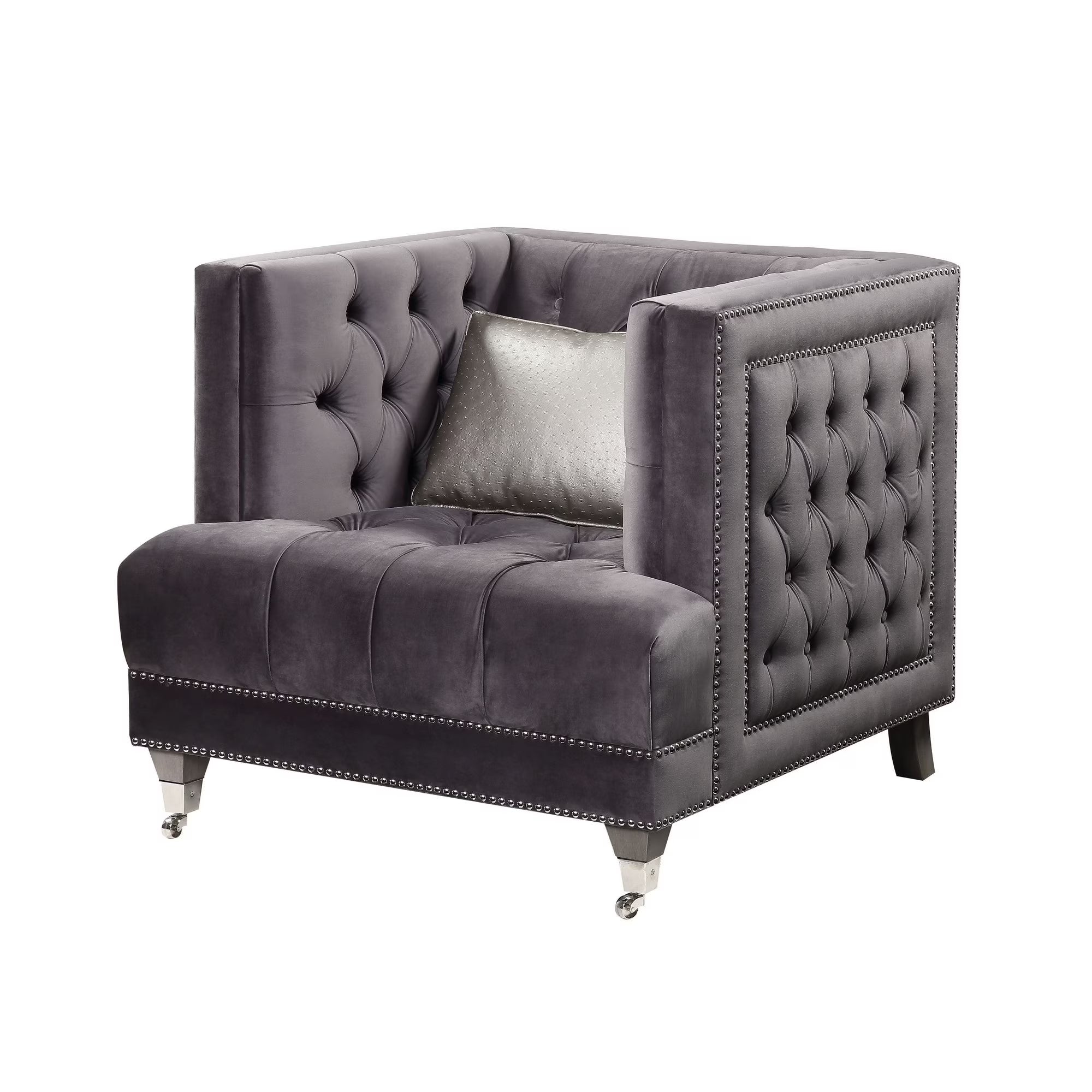 Gray Padded Accent Chair with Pillow A1209