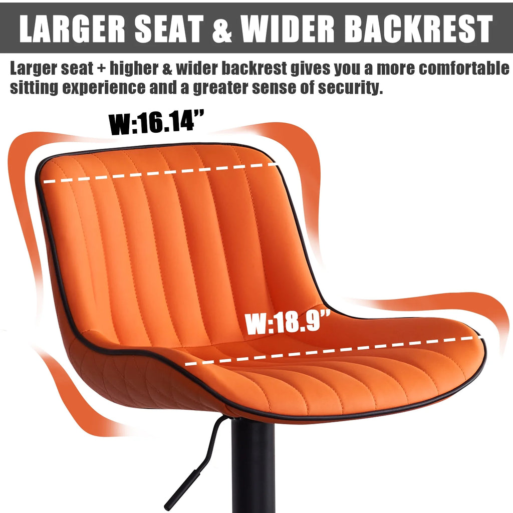 Orange PU Leather Adjustable Swivel Bar Stools Set of 2 M9160