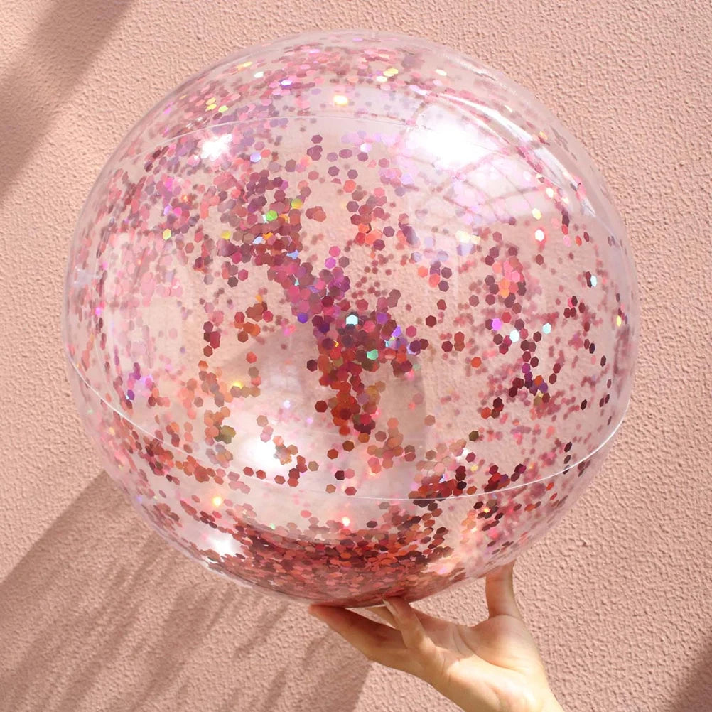4 pcs Glitter Sequin Beach Balls Round Transparent PVC Balls Inflatable Ball Toys with Pumps B58534