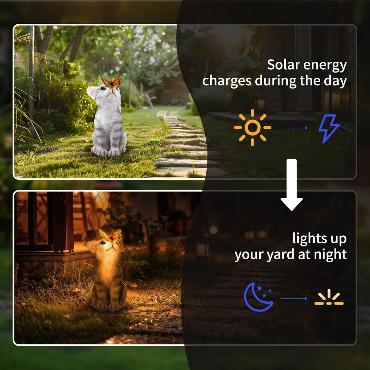 Cat Garden Statue with Solar Light D360