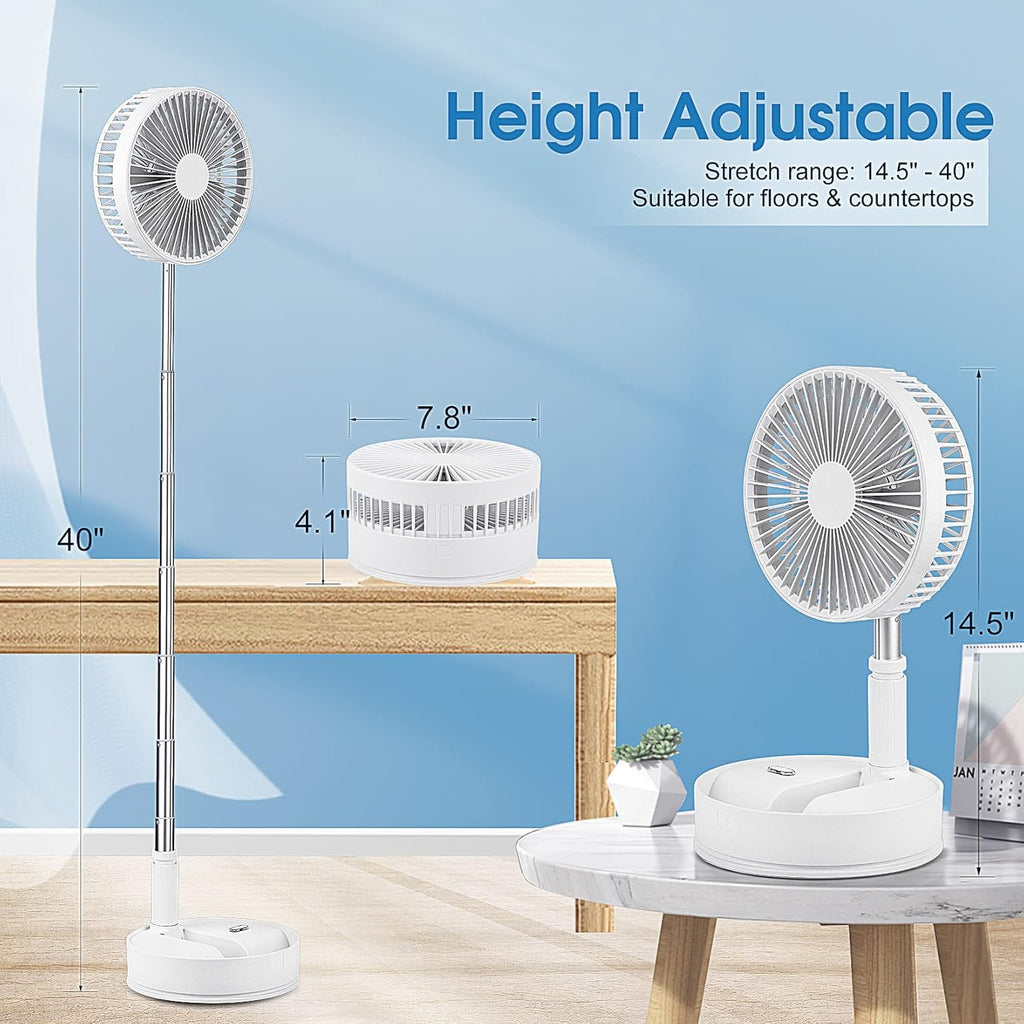 Portable Oscillating Standing Fan with Remote Controller, 7.8 Foldable Desk Fan, 7200mah Rechargeable & USB Quiet, Mini Folded Floor Fan, Pedestal Fans for Personal Bedroom Office Fishing Camping Pack of 2 M6573