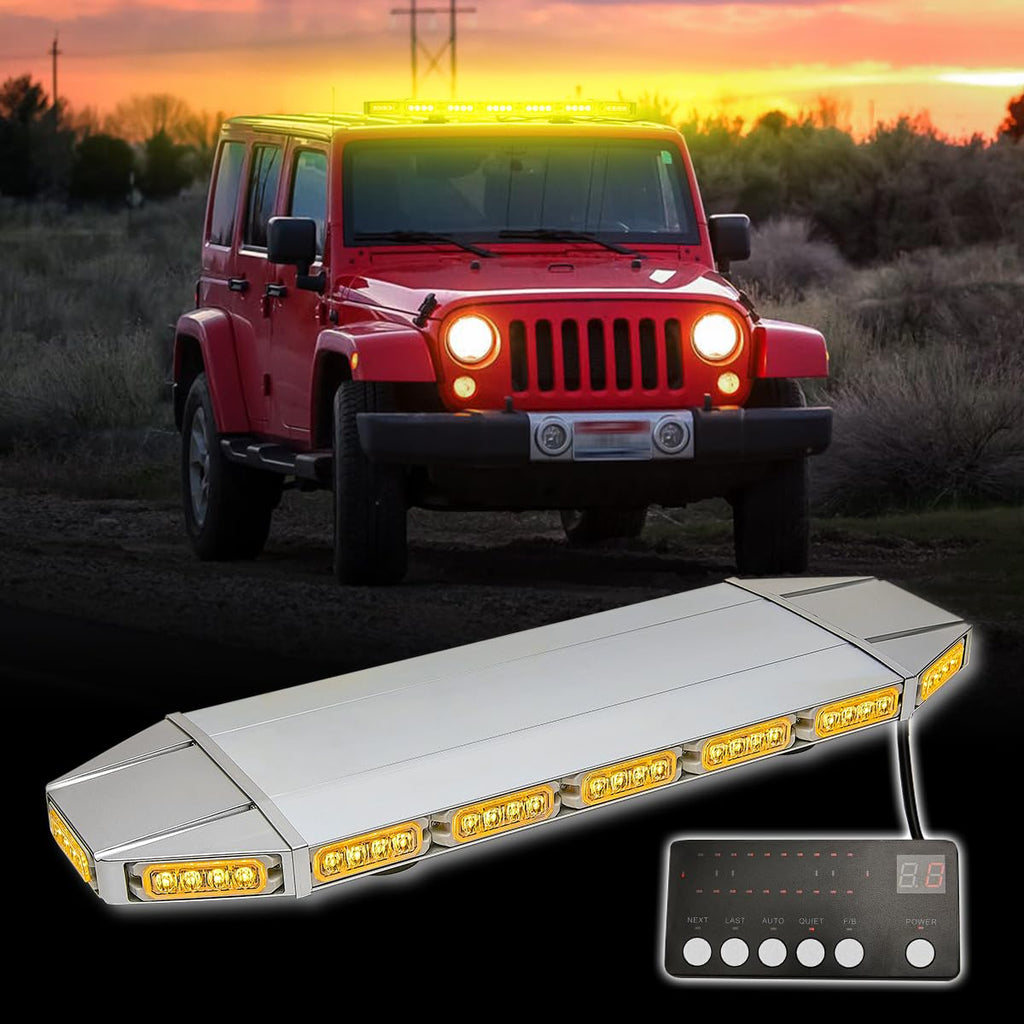 27" Waterproof Amber/Yellow Warning Strobe 64 LED Light Bar with Magnetic Bases P837