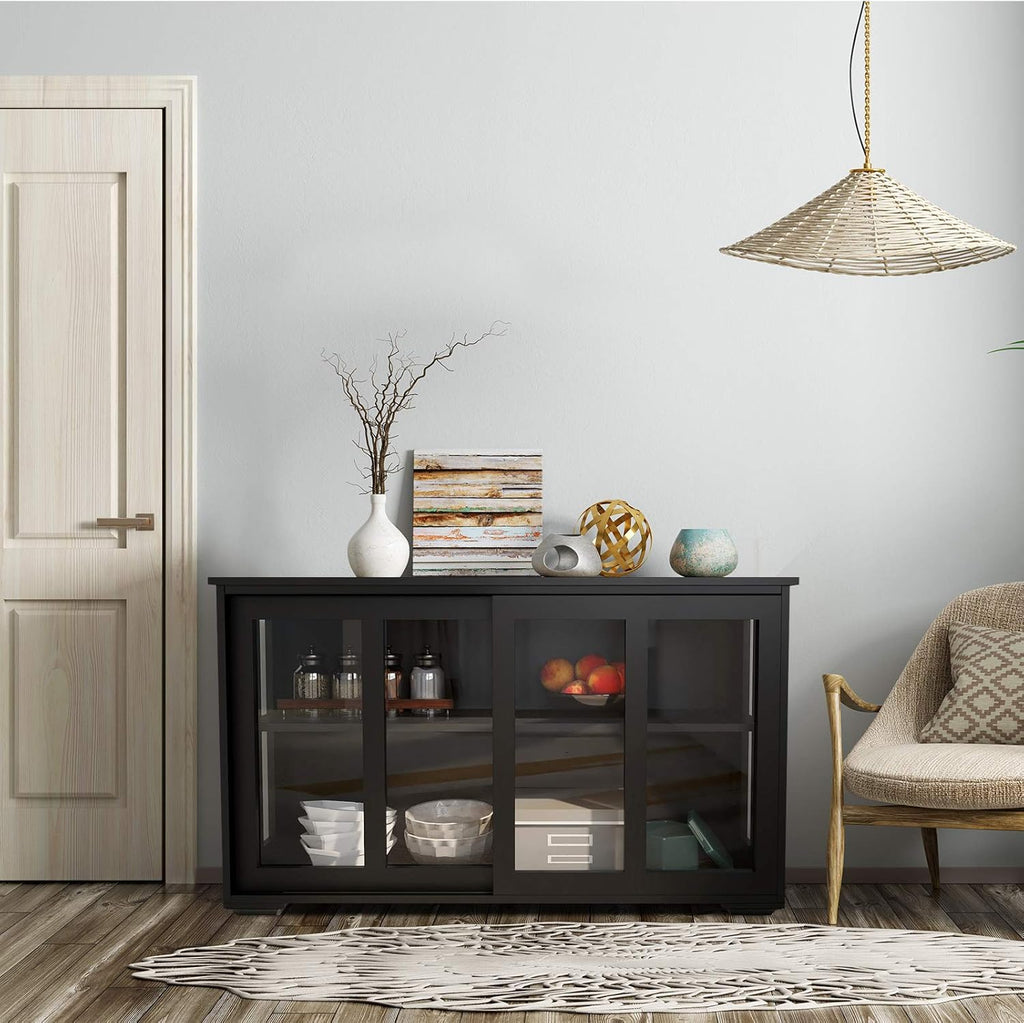 Antique Black Wooden Buffet Sideboard with Sliding Door and Adjustable Shelf M727