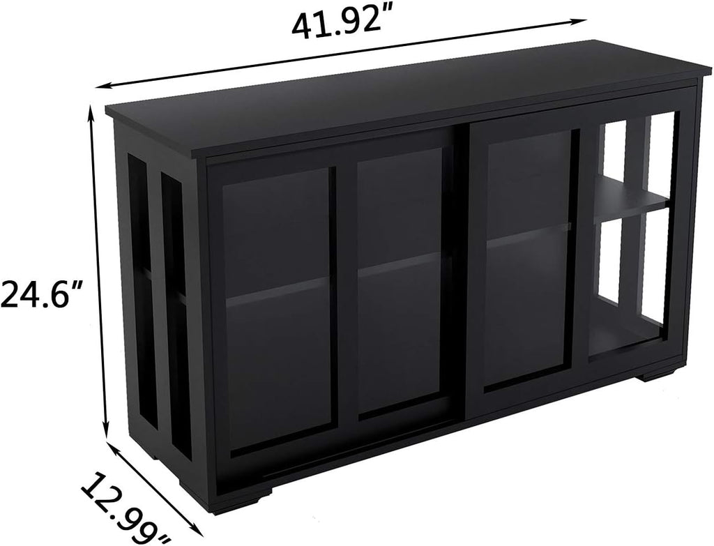 Antique Black Wooden Buffet Sideboard with Sliding Door and Adjustable Shelf M727