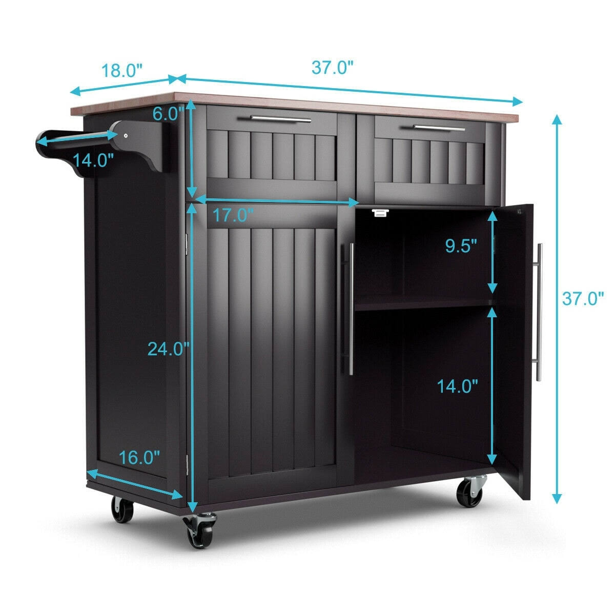 Brown Rolling Kitchen Cart with Storage Z65411