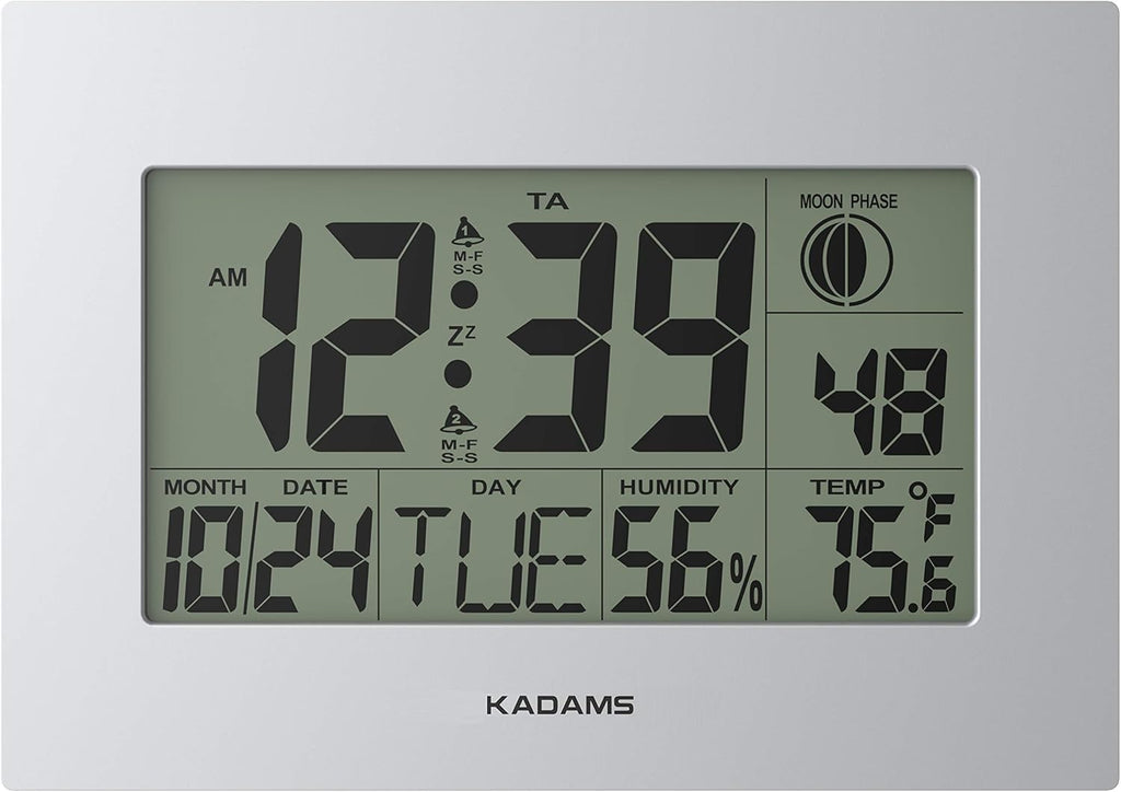 Silver Digital Wall Clock with Alarm Snooze Function W42471