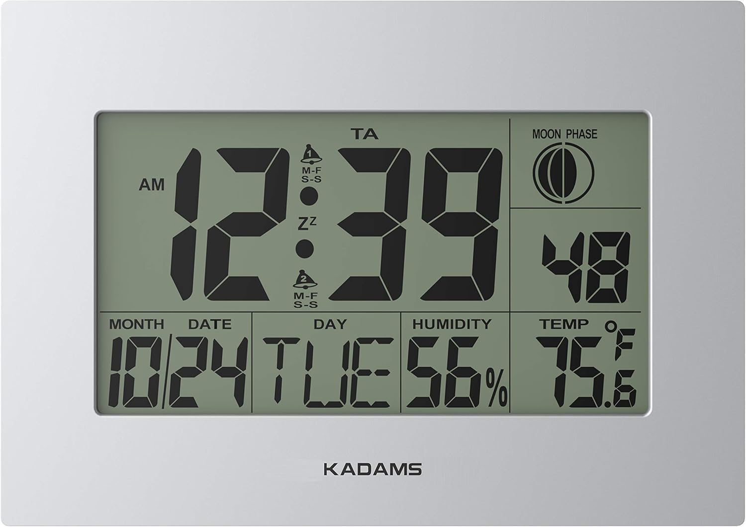 Silver Digital Wall Clock with Alarm Snooze Function W42471