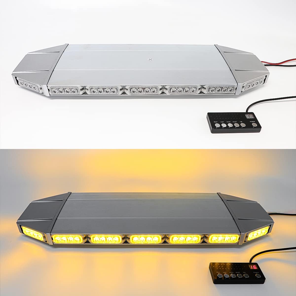27" Waterproof Amber/Yellow Warning Strobe 64 LED Light Bar with Magnetic Bases P837