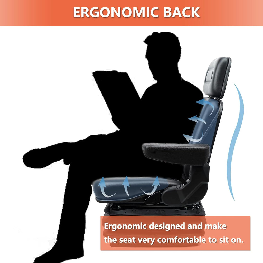Universal Suspension Forklift Seat with Adjustable Angle Back, Armrest and Safety Belt O202