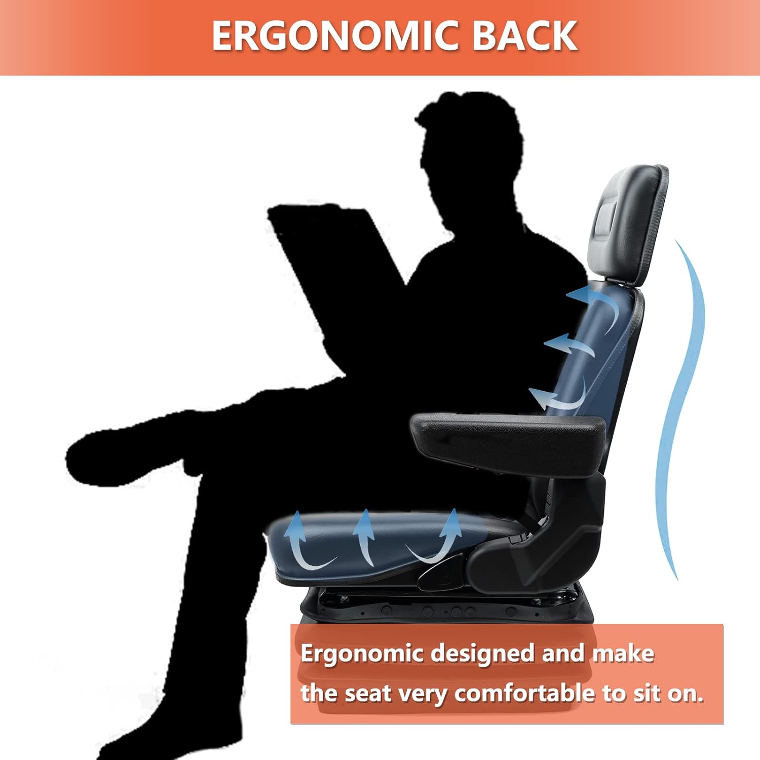 Universal Suspension Forklift Seat with Adjustable Angle Back, Armrest and Safety Belt O202