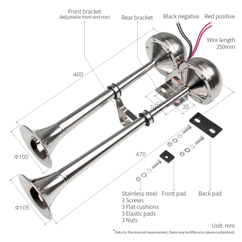 Waterproof Stainless Steel Dual Trumpet Electric Boat Horn B336