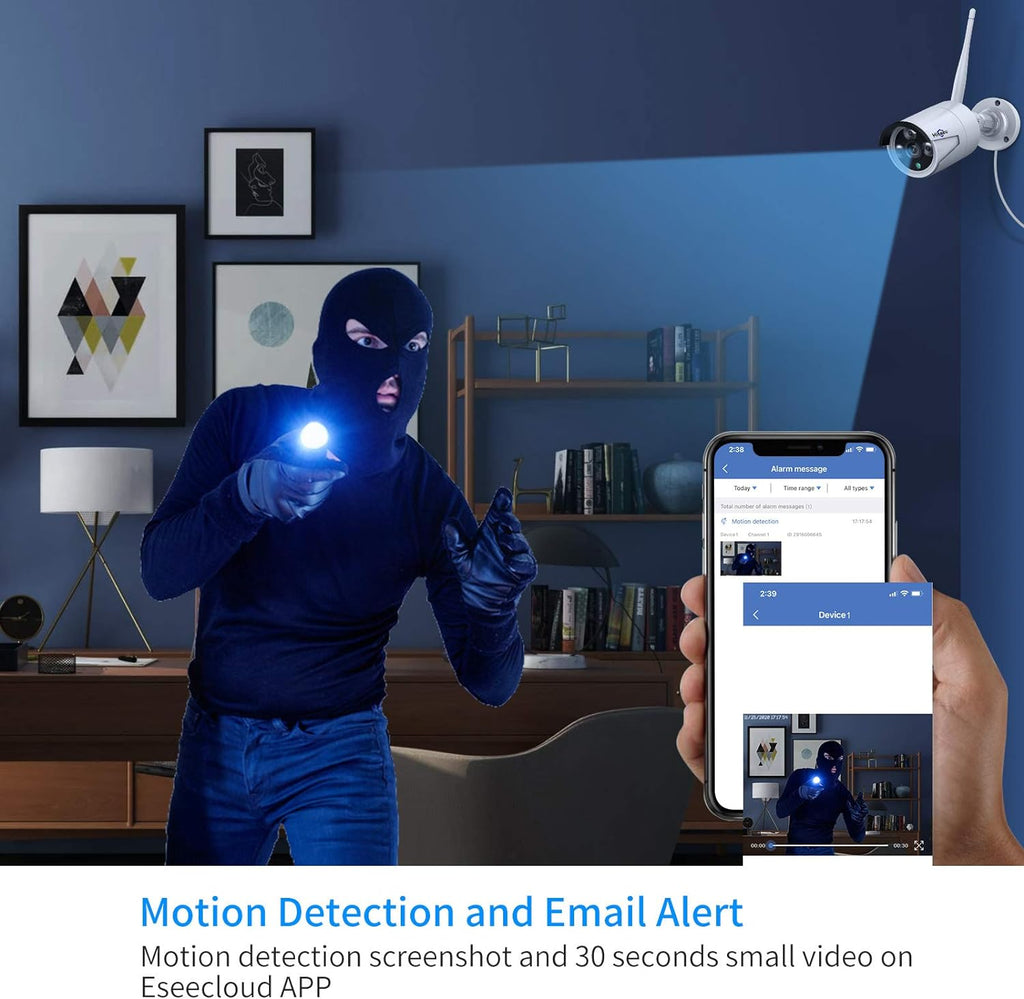 3MP Wireless Security Camera System with Night Vision Weatherproof Motion Detection P259923