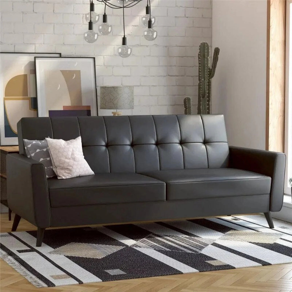 Olive Green Linen Sofa Futon with Storage T497365