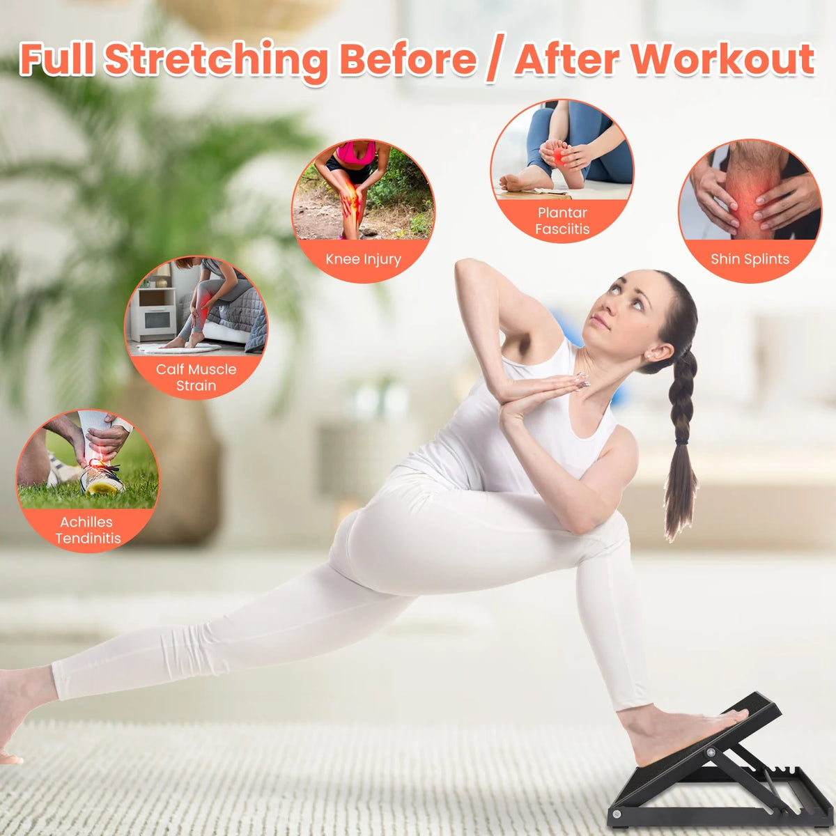 Steel Calf Stretcher Slant Board with 5 Adjustable Inclines Non-Slip Surface J901637