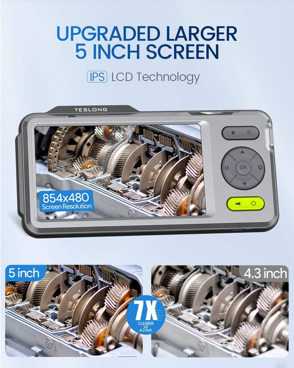 Dual Lens Borescope with LED Light, 5 IPS Screen, 5mm, 16.4 Flexible Cable I87712
