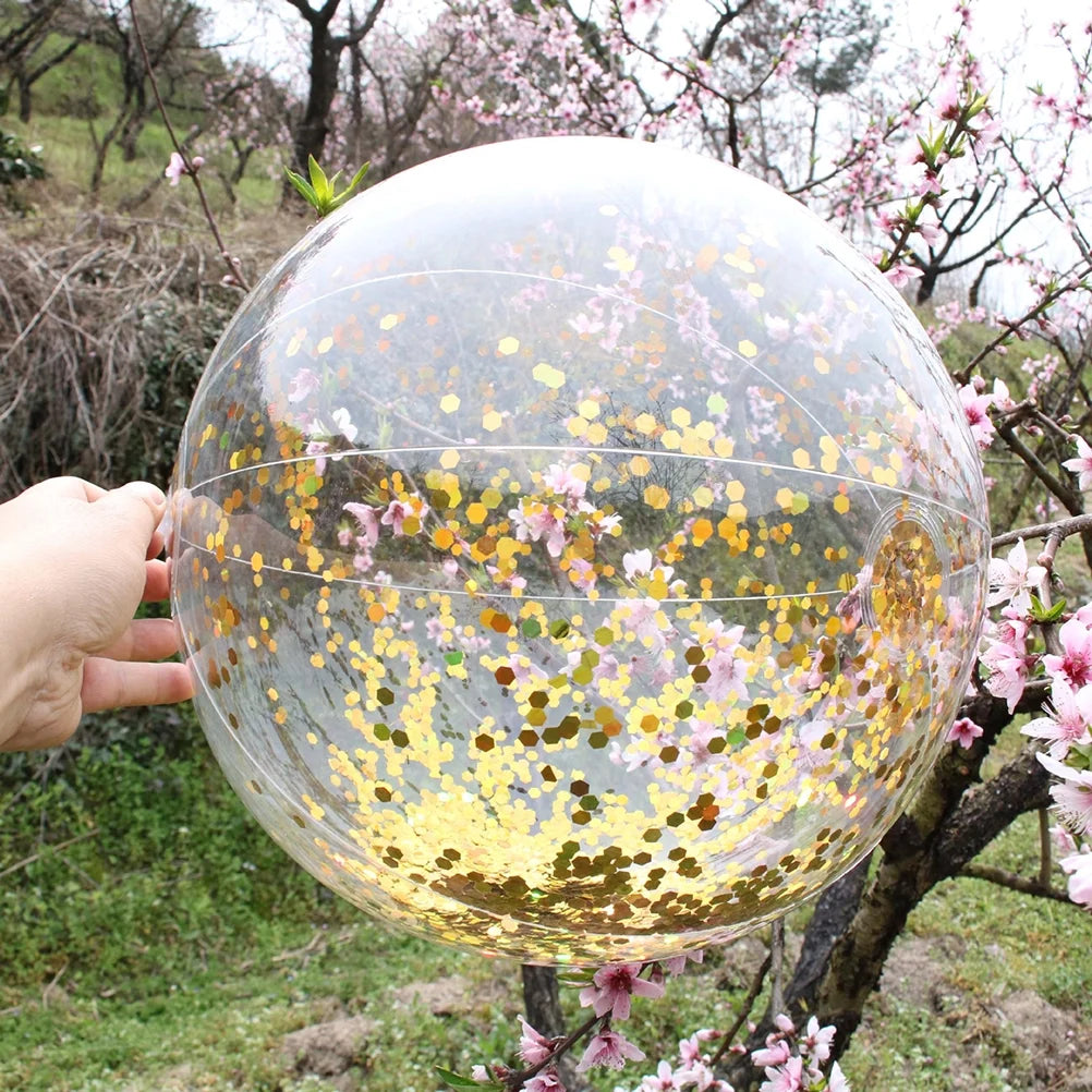 4 pcs Glitter Sequin Beach Balls Round Transparent PVC Balls Inflatable Ball Toys with Pumps B58534