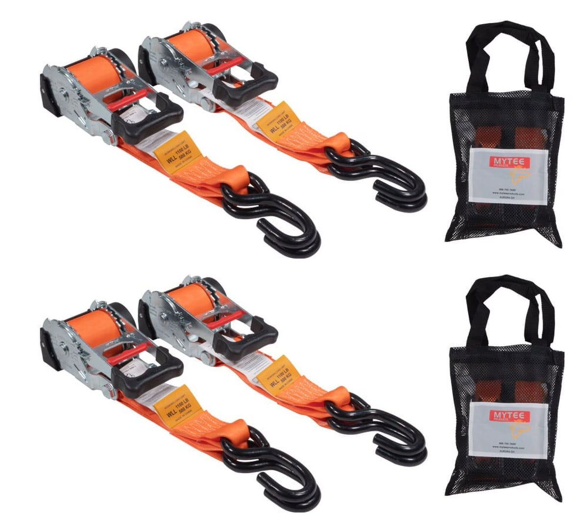 (4 Pack) Orange 2" x10' Auto Retract Ratchet Straps with Zinc Coated S Hook Tiedowns U268