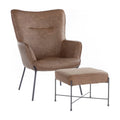 Industrial Lounge Chair and Ottoman Set in Black Metal and Espresso Faux Leather D2163