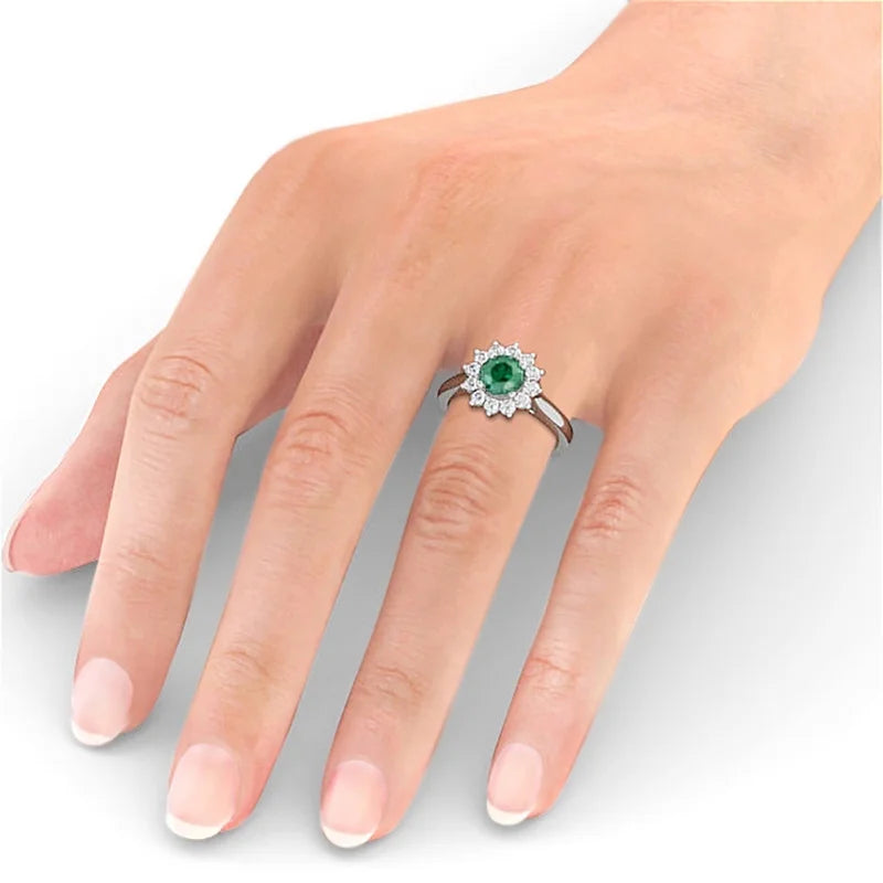 14K White Gold Floral Halo Diamond Engagement Ring I96162