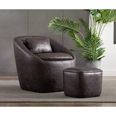 Dark Brown Faux Leather Barrel Chair and Ottoman A90801