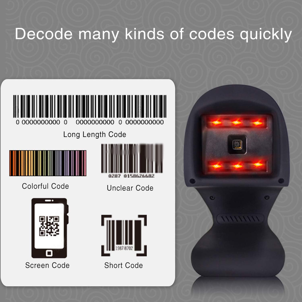 2D Barcode Scanner, Hands-Free USB Barcode Reader, Pack of 2 Y130757