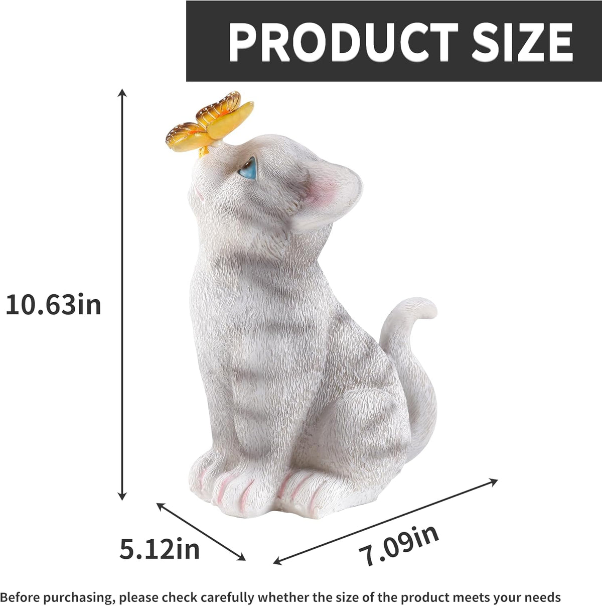 Cat Garden Statue with Solar Light D360