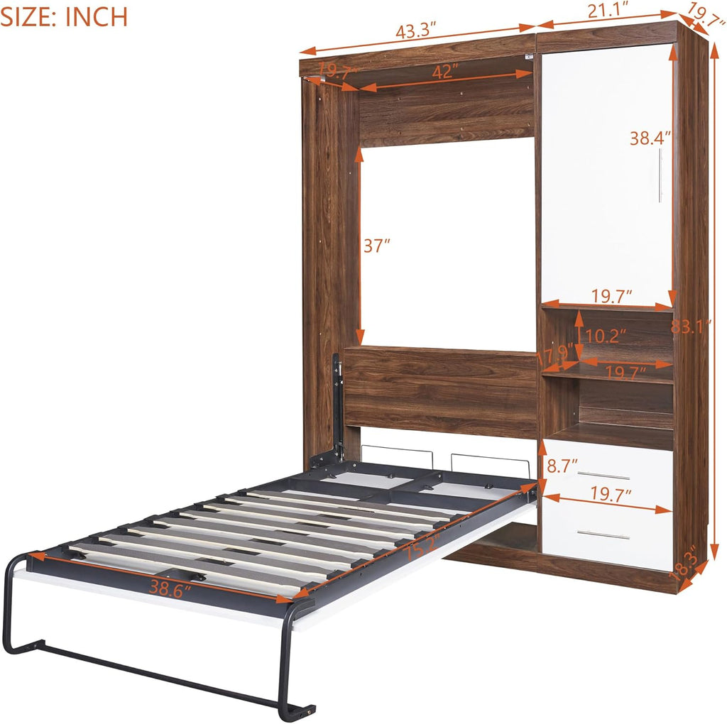 White Twin Size Murphy Bed with Cabinet R793