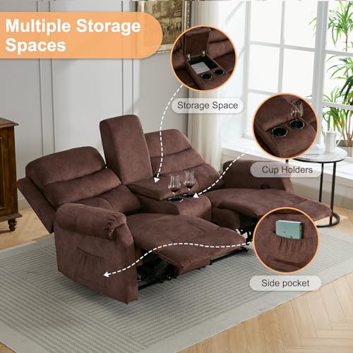 Grey Linen Manual Loveseat Recliner with Storage Console F3942