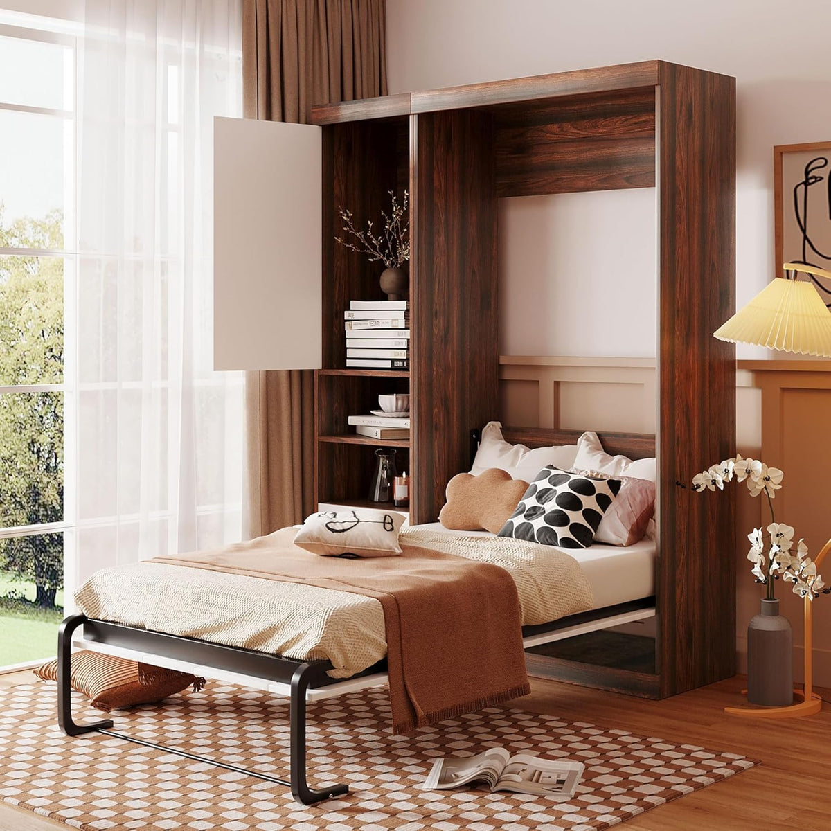 White Twin Size Murphy Bed with Cabinet R793