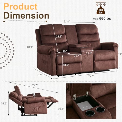 Grey Linen Manual Loveseat Recliner with Storage Console F3942